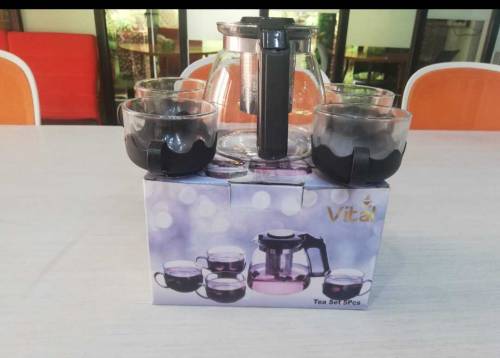 infuser glass kettle with 4 cups set 
