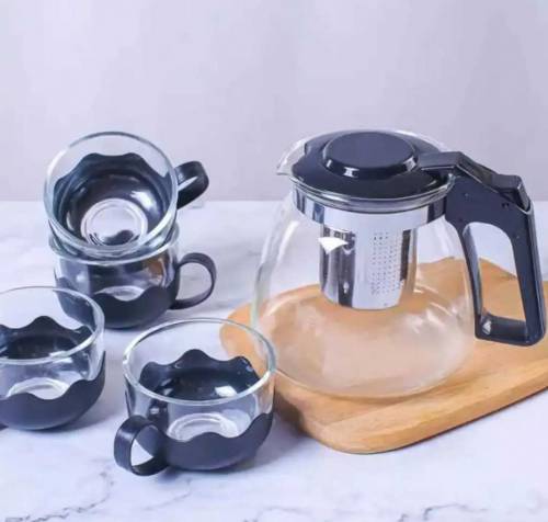 infuser glass kettle with 4 cups set 