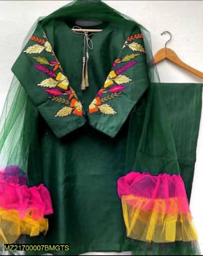 3 pcs woman's stitched katan silk suit 