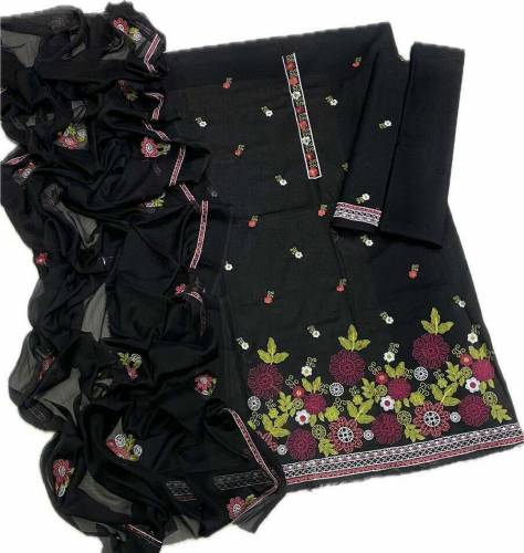 3 pcs Women's  UnStitched Lawn Embroidered Suit