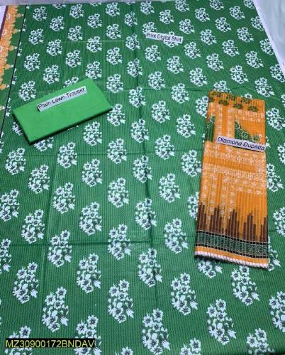  3 Pcs Women's Unstitched Lawn Printed Suit