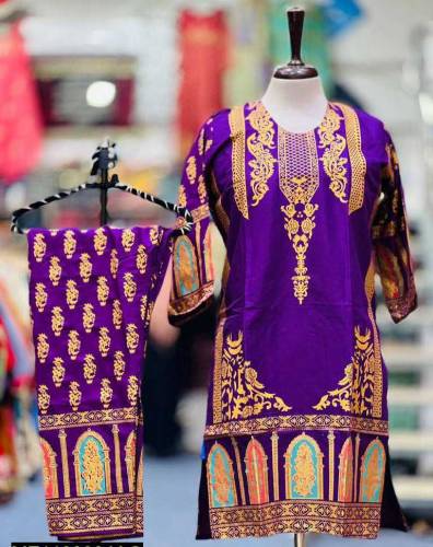 2 Pcs Women,s Stitched Linen Printed Suit