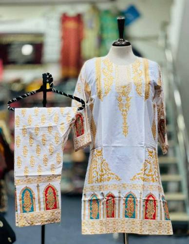 2 Pcs Women,s Stitched Linen Printed Suit