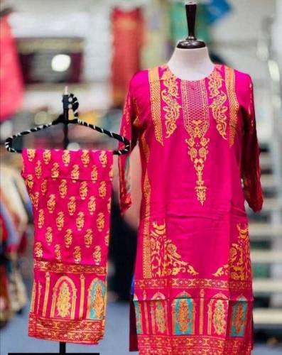 2 Pcs Women,s Stitched Linen Printed Suit