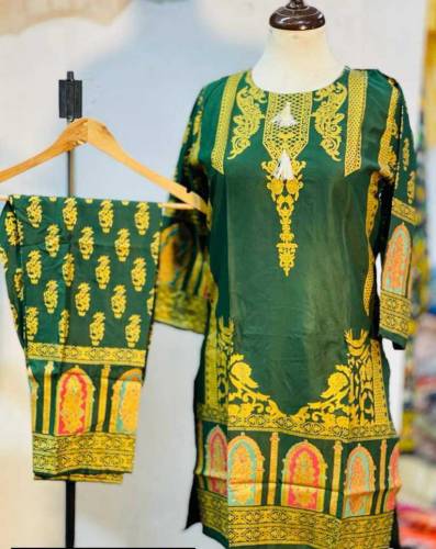 2 Pcs Women,s Stitched Linen Printed Suit