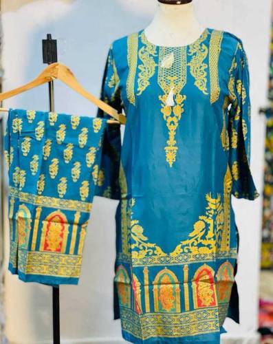 2 Pcs Women,s Stitched Linen Printed Suit