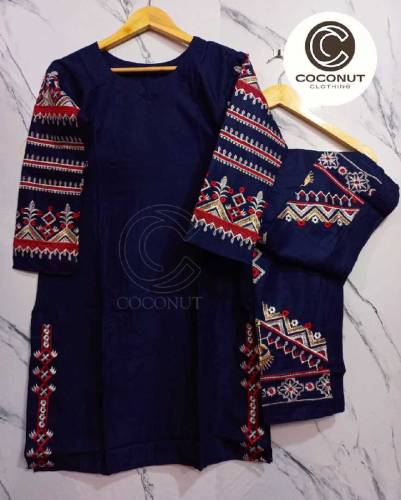 Sleeves Daman Embroidered with Embroidered Trouser 2pcs