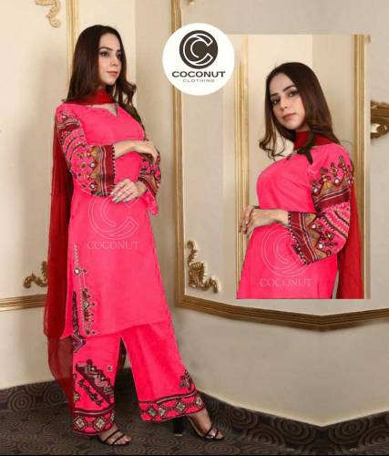 Sleeves Daman Embroidered with Embroidered Trouser 2pcs