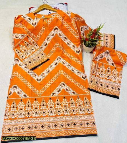 2 Pcs Whomen Stitched Lawn Printed Shirt and Trouser