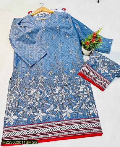 2 Pcs Whomen Stitched Lawn Printed Shirt and Trouser