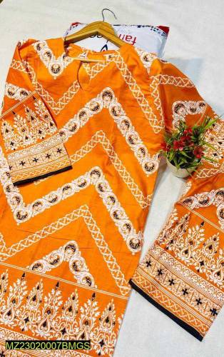 2 Pcs Whomen Stitched Lawn Printed Shirt and Trouser