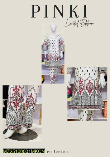 2 Pcs Whomen Stitched Lawn Printed Shirt and Trouser