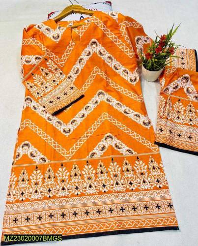2 Pcs Whomen Stitched Lawn Printed Shirt and Trouser