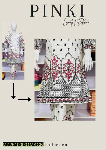 2 Pcs Whomen Stitched Lawn Printed Shirt and Trouser