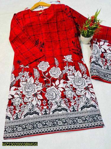 2 Pcs Whomen Stitched Lawn Printed Shirt and Trouser