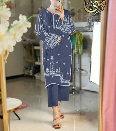 2 Pcs Women's Stitched Embroidered Suit