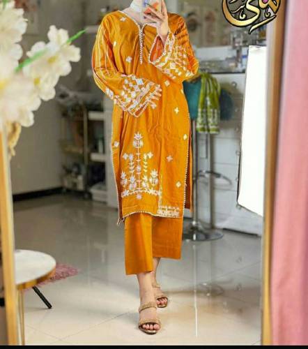 2 Pcs Women's Stitched Embroidered Suit