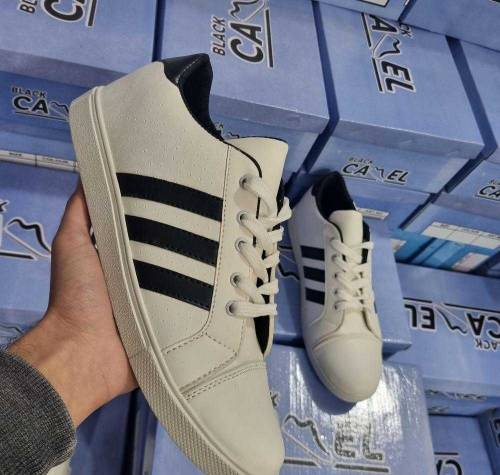white Sneakers with black stripes comfortable and best quality
