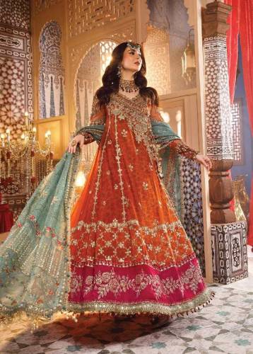 💯 Original Maria B *Full Frok On NET With SATIN SILK Trouser* 