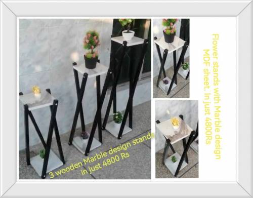 3 wooden flower stands with UV sheet marble design