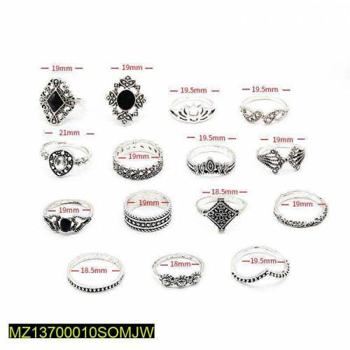 •  15 Pcs Rings•  Base Metal: Alloy Metal•  Plating: Silver• 