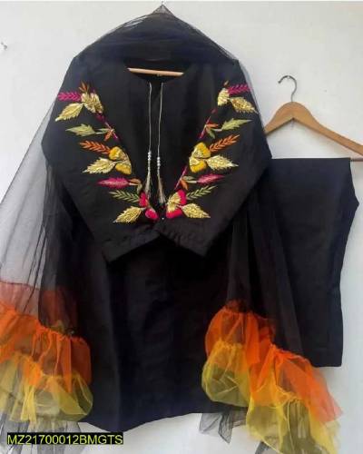 3pcs women stitched katan silk suit 