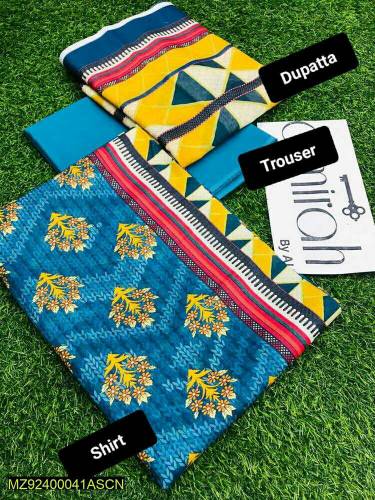 3 Pcs Women's Unstitched Lawn Printed Suit