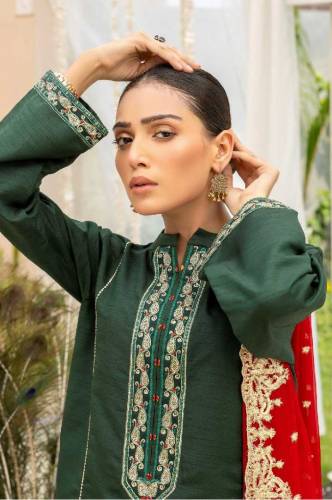 stitched dark green raw silk suit