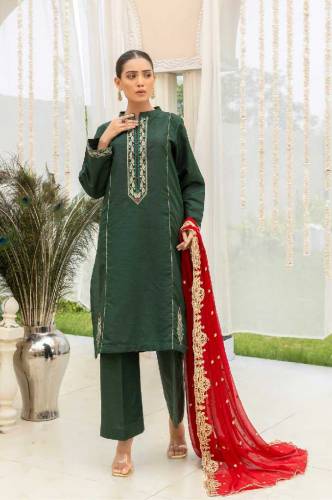 stitched dark green raw silk suit