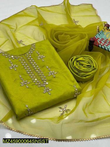 •  Fabric: Organza•  Shirt Front: Embroidered•  Neckline: Embroidered