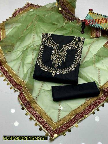 •  Fabric: Organza•  Shirt Front: Embroidered•  Neckline: Embroidered
