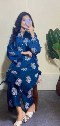 2 Pcs women line printed shirt and trouser