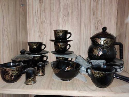 Marble dinner set Black