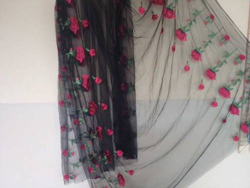 Net fabric soft black embroidered 