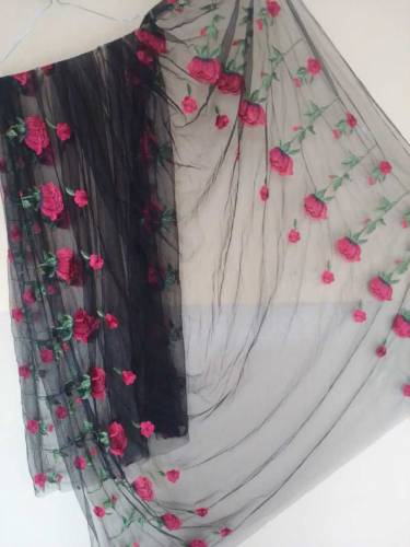 Net fabric soft black embroidered 
