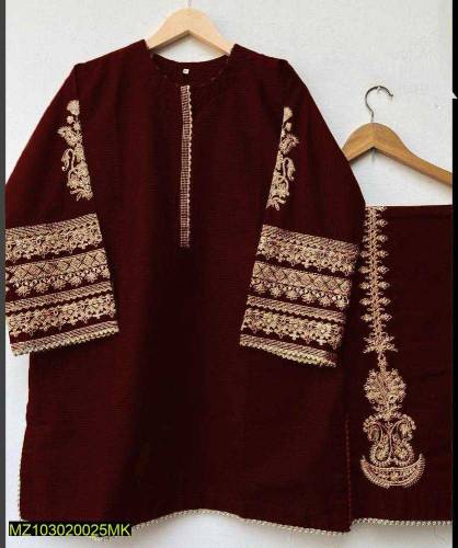 2Pc Women,s stitched cotton Silk Embriodered Shirt and trouser