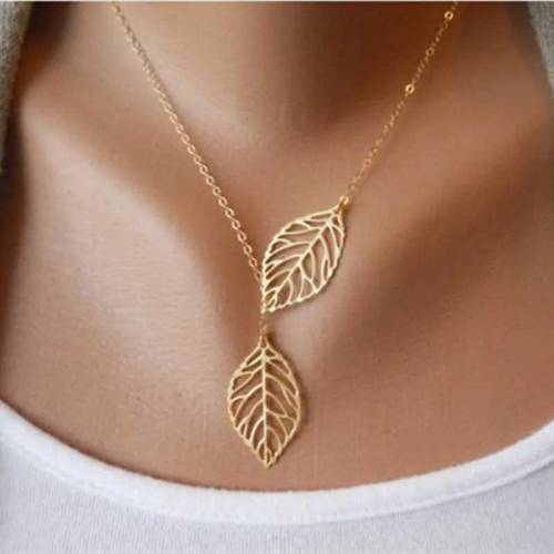 Double Leaf Golden Necklace For Girls Women High Quality Trendy 