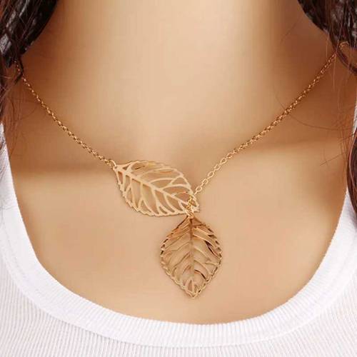 Double Leaf Golden Necklace For Girls Women High Quality Trendy 