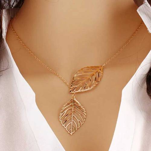 Double Leaf Golden Necklace For Girls Women High Quality Trendy 