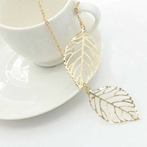 Double Leaf Golden Necklace For Girls Women High Quality Trendy 