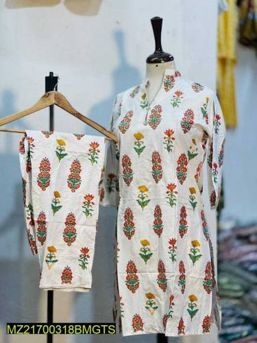 2 pc women stitched linen block printed