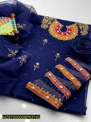 2 Pcs Women's Unstitched organza Embroidered Suit