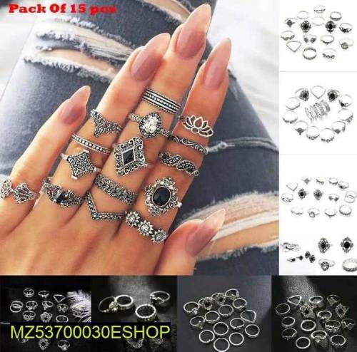 15 Pcs Trendy Rings Set For Girls