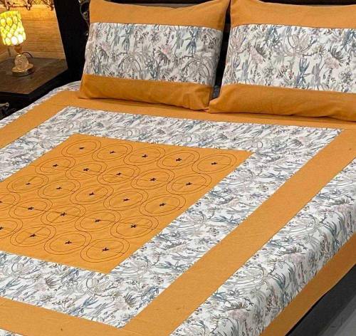 3 Pcs Cotton Patchwork Double bed sheet