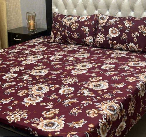 3 pcs Crystal Cotton Printed double bedsheet 