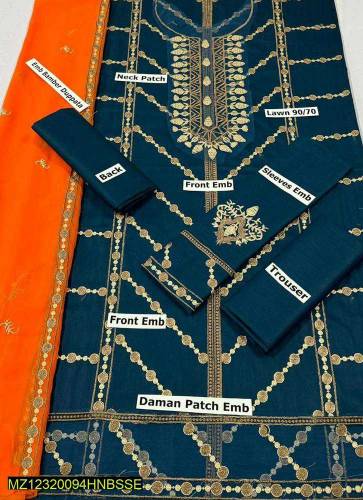 3 PC's women's unstitched lawn embroidered suit discount available 5%