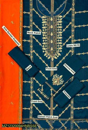 3 PC's women's unstitched lawn embroidered suit discount available 5%