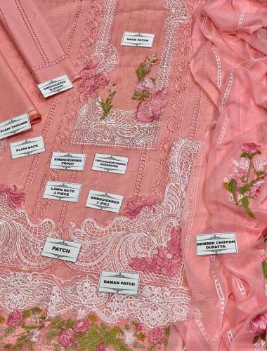 3 pcs unstitched lawn embroided suit 