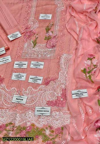 3 pcs unstitched lawn embroided suit 