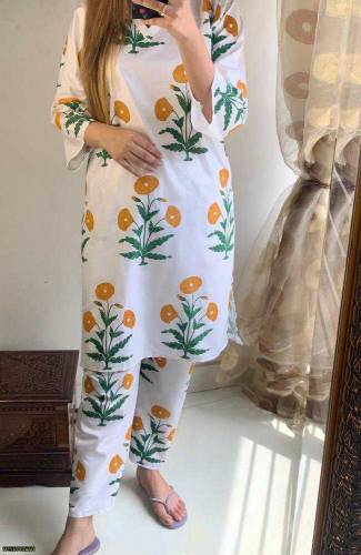 2 pcs women stitched linen printed shirt and trouser
